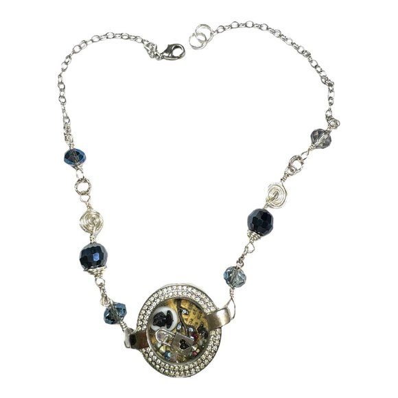 Floating Memory Pendant Upcycled Watch Shell Cameo Swarovski Crystals Necklace - Picture 10 of 15
